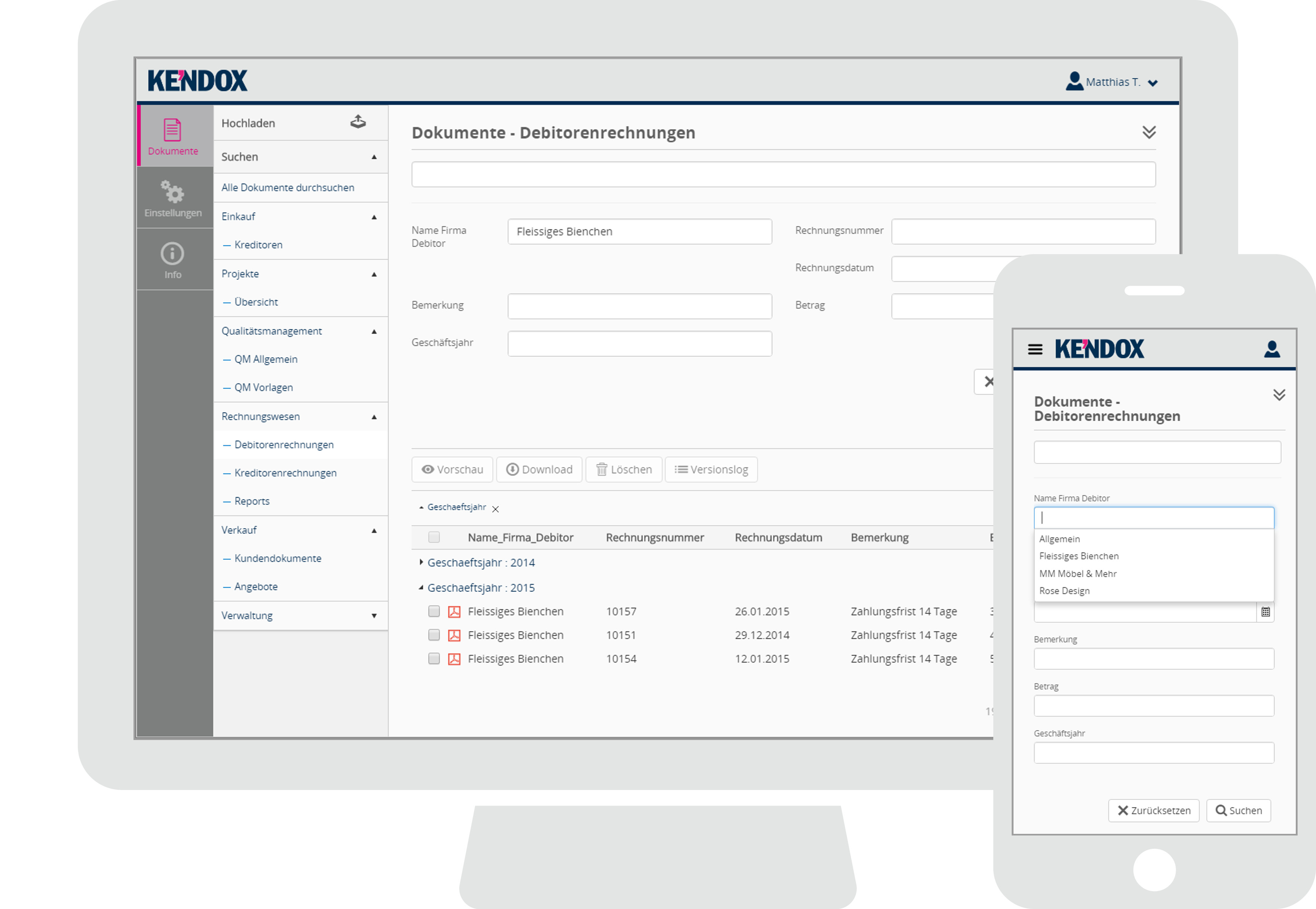 Kendox InfoShare Mobile Web Client, Suchmaske